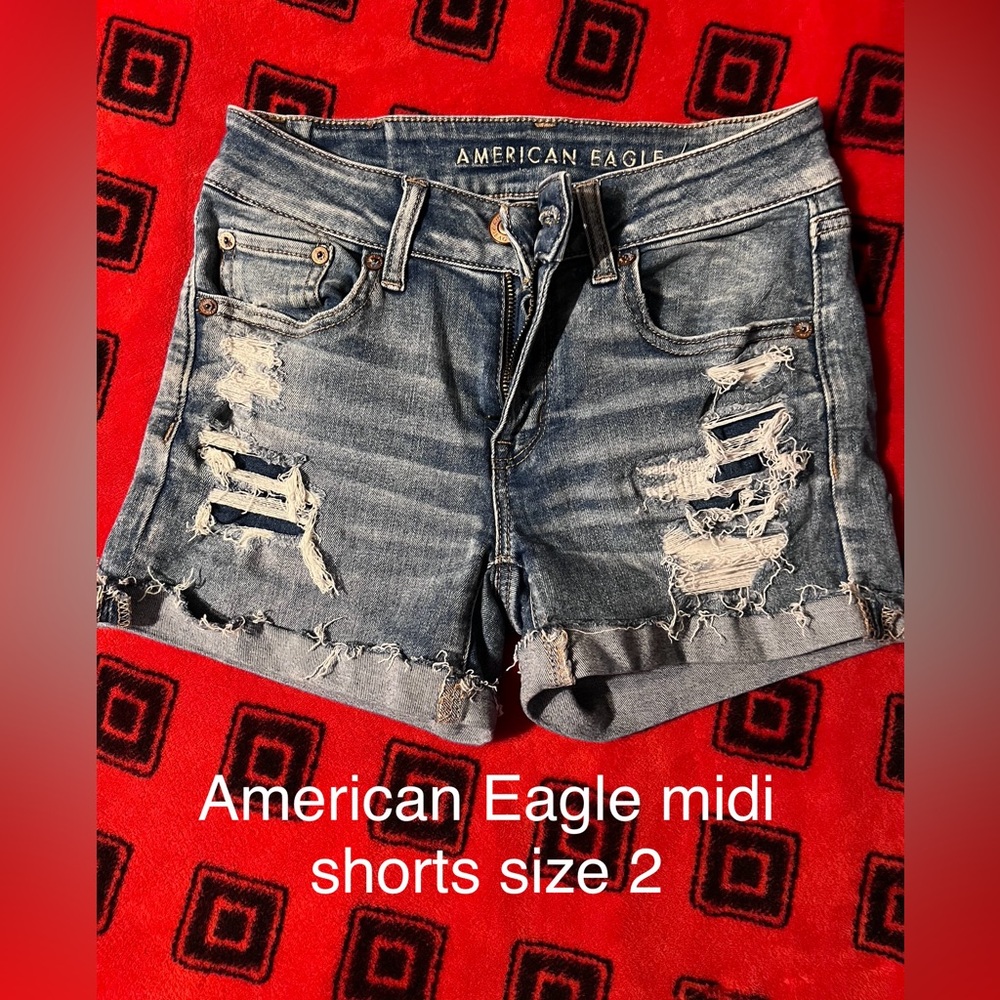 American Eagle Outfitters Dark Blue Ripped Jean Shorts